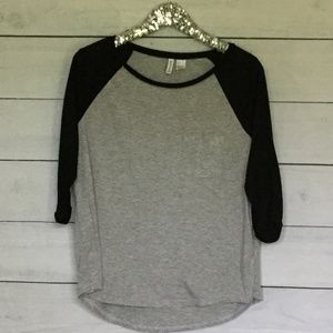 Divided Black grey baseball tee 3/4 sleeve Large